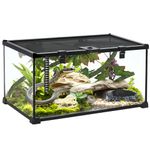 PawHut Glass Reptile Terrarium Insect Breeding Tank Vivarium Habitats w/Thermometer, Decor Kits, Heat for Lizards, Horned Frogs, Snakes, Spiders, 50 x 30 x 25cm - Black