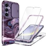 GVIEWIN Compatible with Samsung S24 Plus Case Galaxy with Slide Camera Cover+Screen Protector, Shockproof Marble 360°Armor Fullbody Bumper Protective Anti-Scratch Case 6.7" 2024,Quicksand/Purple