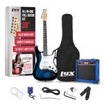 LyxPro 39 inch Electric Guitar Kit Bundle with 20w Amplifier, All Accessories, Digital Clip On Tuner, Six Strings, Two Picks, Tremolo Bar, Shoulder Strap, Case Bag Starter kit Full Size - Blue