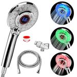 LED Shower Head Color Changing, Handheld Shower Head High Pressure with Hose, Water Saving Spray Showerheads, Discoloration Warning, Water Temperature Display, 3 Spray Modes, Easy to Install, ‎Chrome