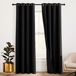 RYB HOME 3-in-1 Noise - Blackout - Thermal Insulation Living Room Window Curtains, Inside Detachable Felt Liner for Noise Reduce/Daytime Sleep/Bedroom, Black, Wide 52 x Long 84 in, 1 Pair