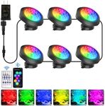 T-SUN Colored Pond Lights with APP and Remote Control – Bright LED Underwater Submersible Fountain Lights, IP68 Waterproof Landscape Spotlight for Garden Koi Pond Aquarium Fish Tank (6-Head)