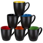 Foraineam Set of 6 Coffee Mugs 16 Ounces Matte Black Porcelain Mug Set Large-Sized Ceramic Restaurant Drinking Cups for Coffee, Tea, Juice, Cocoa