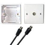 Aerial TV Socket with Back Box and Aerial Lead Male to Male COAXIAL Wall Socket Plate TV