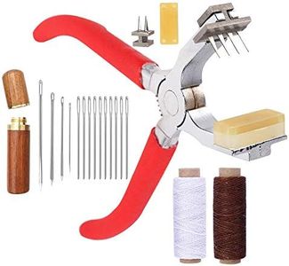 Stitching Hole Punch BUTUZE,4mm Silent Leather Hand Pliers（French 4 Teeth and 2 Teeth） with Leather Needle,Wooden Needle Case,Waxed Thread for Belts, Straps, Saddles, Shoes, Fabric, Leather DIY