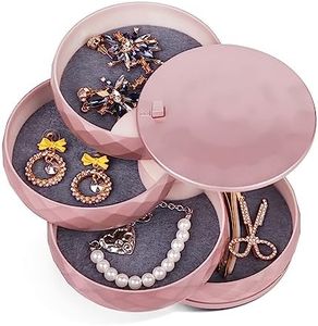 CONBOLA Travel Jewelry Case Box, Small Jewelry Organizer Earring Holder for Women, 5-Layer Rotating Jewelry Storage Tray with Lid for Bracelets Rings Bracelets