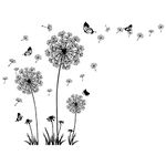 Black and White Dandelion Butterfly Wall Stickers,Creative Peel and Stick Vintage Floral Art Decor, Removable DIY Sticker Decals for Kids Bedroom Living Room Nursery Classroom Playroom