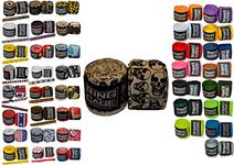 Ring to Cage Mexican Stretch Boxing MMA Handwraps 4 Sizes and 21 Colors (Black Skull, 180" Long)