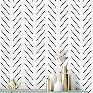 Erfoni Black and White Peel and Stick Wallpaper Modern Herringbone Contact Paper Bathroom 17.7inch x 118.1inch Geometric Removable Wall Paper Peel and Stick Self Adhesive Contact Paper