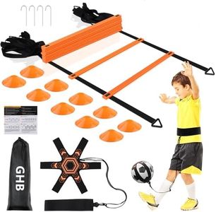 GHB Pro Agility Ladder Soccer Kick Trainer Set 20ft 12 Rung10 Cones and 4 Stakes Speed Agility Football Training Equipment with Carrying Bag (Orange)