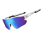 DUCO Polarized Sunglasses Baseball Sun Glasses for Men Women Lightweight TR90 Frame UV400 Sports Cycling Shades (White Frame Black Temple Revo Blue Lens)