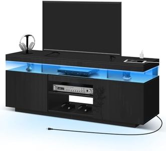 HOMMPA LED TV Stand with Power Outlets for up to 70" TV Modern Entertainment Center with Storage, Gaming TV Consoles with LED Lights Game Cabinet for Living Room Black