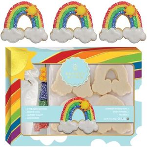 Bakery Bling Cookie Decorating Kit - Rainbow Designer Cookie Kit - 8 Pre-Baked Rainbow Cookies, Cookie Icing, Edible Decorations and Glittery Sugar - Nut Free - Made in USA