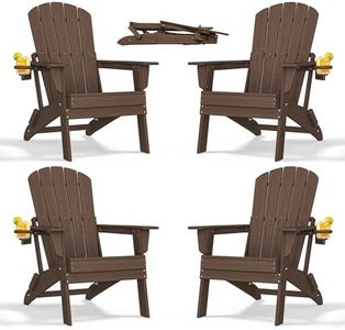 nevilywood Folding Adirondack Chair with Cup Holder Set of 4, HDPE Patio Chairs,All-Weather Outdoor Chairs for Backyard, Deck,Fire Pit-Coffee
