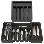 JD FRESH Expandable Slider Drawer Organizer/Kitchen Cutlery Tray/Plastic Storage Tray Kitchen Organization/Adjustable Cutlery & BPA Free Flatware Holder for Spoons, Forks, Knives (Black, Pack of 1)