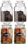 STAR WORK- 1500 Ml Clear Glass Storage Jar With Lids- Airtight Food Jars Glass Kitchen Containers For Pantry (4), Blue