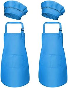 4 Pièces Bleu Tablier Enfant et Chapeau de Chef Set, Bambin Tabliers avec Poches pour Garçons Filles, Tablier de Cuisine Jardin, Tabliers de Chef Cuisson Pour Peinture L'artisanat (M pour 3-6 Ans)