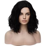 BERON 14" Women Girls Short Curly Bob Wavy Wig Body Wave Halloween Cosplay Daily Party Wigs (Black)