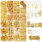 VEGCOO 257 Pcs Hair Beads Set, Metal Hair Jewellry Pendant Hair Rings Charm Hair Clip Braiding Circle Women Hair Accessories/Decoration