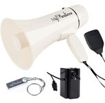 MyMealivos 35 Watt Power Portable Megaphone Speaker PA Bullhorn with Detachable Handheld Microphone, Built-in Siren, USB Flash Drive & 240S Recording (White)