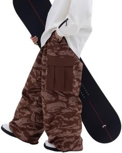 SNOWVERB Womens Mens Super Baggy 15K Waterproof Ski Snowboard Pants Mountain Freestyle Insulated Windproof Snow Pants Desert Camo