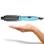 PHOEBE Mini Travel Curling Iron Hair Brush 3/4 Inch Dual Voltage Ceramic Tourmaline Ionic Curler Brush Professional Anti-Scald Portable Curling Wands Heated Styling Hair Brush for Short Hair(Blue)