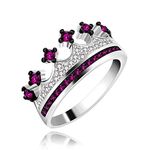 Uloveido Women Crown Tiara Rings Queen Exquisite White Gold Plated Princess Tiny CZ Accented Promise Rings for Girls (red, size 7)