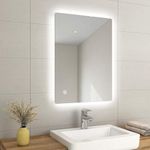 EMKE LED Backlit Bathroom Mirror with Fuse, 600x800mm Wall Mounted Multifunction LED Bathroom Vanity Mirror with Shaver Socket | LED Lights | Demister Pad, Energy-Saving LED Smart Mirrors