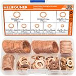 HELIFOUNER Copper Washers, 150PCS 8 Sizes Copper Metric Sealing Washers Flat Washers Assortment Kit