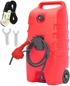 Garvee 14 Gallon Portable Fuel Tank, Red Fuel Storage Container with Manual Siphon Pump & 10FT Hose, Gasoline Diesel Caddy with Wheels, Fuel Transfer Tank for Car, ATV, Boat, Lawn Mower, Generator