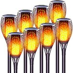 LazyBuddy Solar Torch Lights Outdoor Flickering Flame, Large Solar Tiki Torches for Outside, Super Bright Solar Powered Fire Light Festival Decorations for Garden, Pathway, Yard, Auto On/Off (8 Pack)