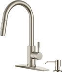 FORIOUS Kitchen Faucet with Soap Dispenser, Kitchen Faucet with Sprayer, Stainless Steel Single Handle Faucet Kitchen for RV, Laundry, Single Hole and 3 Hole Deck Mount, Brushed Nickel