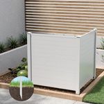 S AFSTAR 48.5" W X 49" H Air Conditioner Fence, 2 Panels Outdoor Privacy Fence Screen with 3 Stakes, PVC Vinyl Freestanding Picket Fences, Trash Can Enclosure for Garden Patio Lawn, Easy Assembly