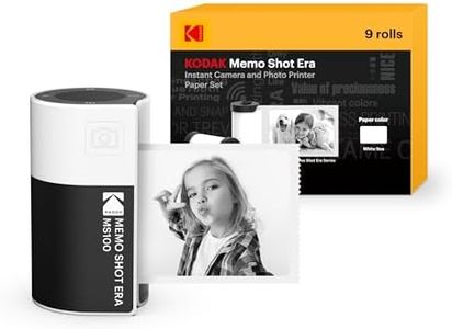 KODAK Memo Shot ERA Kids Instant Digital Camera and Photo Label Printer Bundle, White (Camera with 1 Roll One-Touch Label Cartridge + 9 Rolls Cartridge Set)