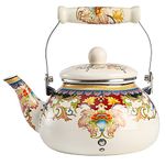 Yarlung 2.5L Enamel Tea Kettle for Stovetop, Vintage Floral Teakettle Enamel on Steel Teapot with Ceramic Handle for Hot Water, No Whistling