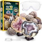 National Geographic Break Open 10 Premium Geodes – Includes Goggles, Detailed Learning Guide and 2 Display Stands