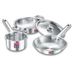 Prestige TRIPLY 4 Pc Cookware Set | TRIPLY Splendid | Fry Pan 22cm/1.9L | Kadai 22cm/2.5L | Sauce Pan 14cm/1.3L | SS Lid 24cm | Gas & Induction Compatible | Even Heat Distribution | 15Y Warranty | ISI