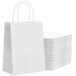 100 Pack White Kraft Paper Bags, White Paper Bags with Handles, Gift Bags Bulk for Business, Shopping Bags, Retail Bags, Merchandise Bags, Party Bags, Takeout Bags