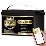 12V 170Ah LiFePO4 Lithium Battery with Bluetooth, 150A BMS, 2176Wh Energy, Low-Temp Protection, 10+ Years Lifespan, Protection for Camping, Boat, Solar Home Systems RV, Solar Off-Grid