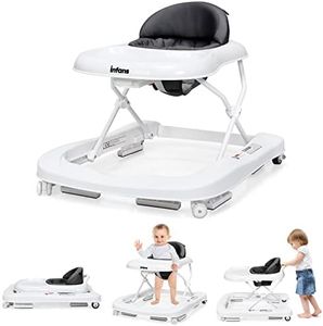 INFANS Foldable Baby Walker, 3 in 1 Toddler Walker Learning-Seated Walk-Behind for Boys and Girls, Adjustable Speed Rear Wheels, Safety Bumper, Detachable Seat Cover, Anti-Rollover (Grey)
