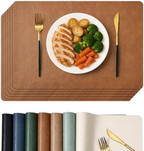 Homaxy Vinyl Faux Leather Placemats Set of 6, Reddish Brown