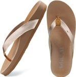 ONCAI Womens Flip Flops For Women Comfortable Leather Strap Yoga Mat Non-Slip Women's Thong Sandal Casual Summer Beach Slippers With Arch Support Rose Gold Size 12