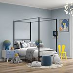 GOFLAME Queen Size Metal Canopy Platform Bed Frame, Modern Canopy Bed with 4 Posters, Underbed Storage, Mattress Foundation with Steel Slat Support & Headboard, No Box Spring Needed (Twin)