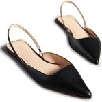 VOLEECE Black Slingback Flats for Women Pointed Toe Slip On Mules Flats Casual Comfortable Backstrap Dress Pumps Shoes