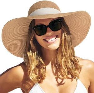 FURTALK Womens Sun Straw Hat Wide Brim UPF 50 Summer Hat Foldable Roll up Floppy Beach Hats for Women Khaki-Beige