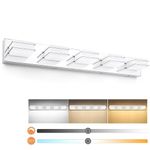 3 Color Temperature Dimmable Vanity Lighting Fixtures LED Chrome 5 Light Bathroom Vanity Light Fixtures Acrylic Stainless Steel Square Shade Vanity Lights for Bathroom, 360° Rotate, ETL Certificated