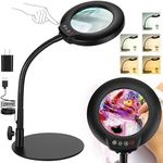 Drdefi 8X Magnifying Glass with Light and Stand, 5 Color Modes Stepless Dimmable Flexible Gooseneck Magnifying Desk Lamp, LED Lighted Magnifier Hands Free for Craft Reading Painting Close Work Hobby