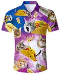 ALISISTER Mens Hawaiian Shirt 3D Taco Cat Printed Short Sleeve Novelty Shirt Tropical Button Down Shirt Beach Holiday Aloha Summer Regular Shirts Colorful for Men, A2-pizza Cat, M