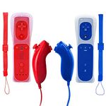 Wii Remote Controller JTao-tec 2 Pack Remote and Nunchuck Joystick Sound Function with Silicon Case for Wii and Wii U Red and Blue (Red+Blue)