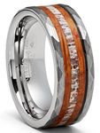 Metal Masters Co. Mens Deer Antler Whiskey Barrel Tungsten Carbide Ring Hammered Wedding Band 8MM